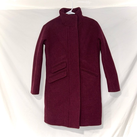 J. Crew Burgundy Cocoon Italian Stadium Cloth Wool Winter Long Coat - Picture 4 of 14
